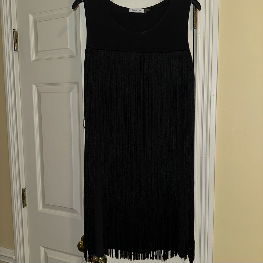 Calvin Klein size 12 Little Black Dress with Fringe Western 20’s Flapper